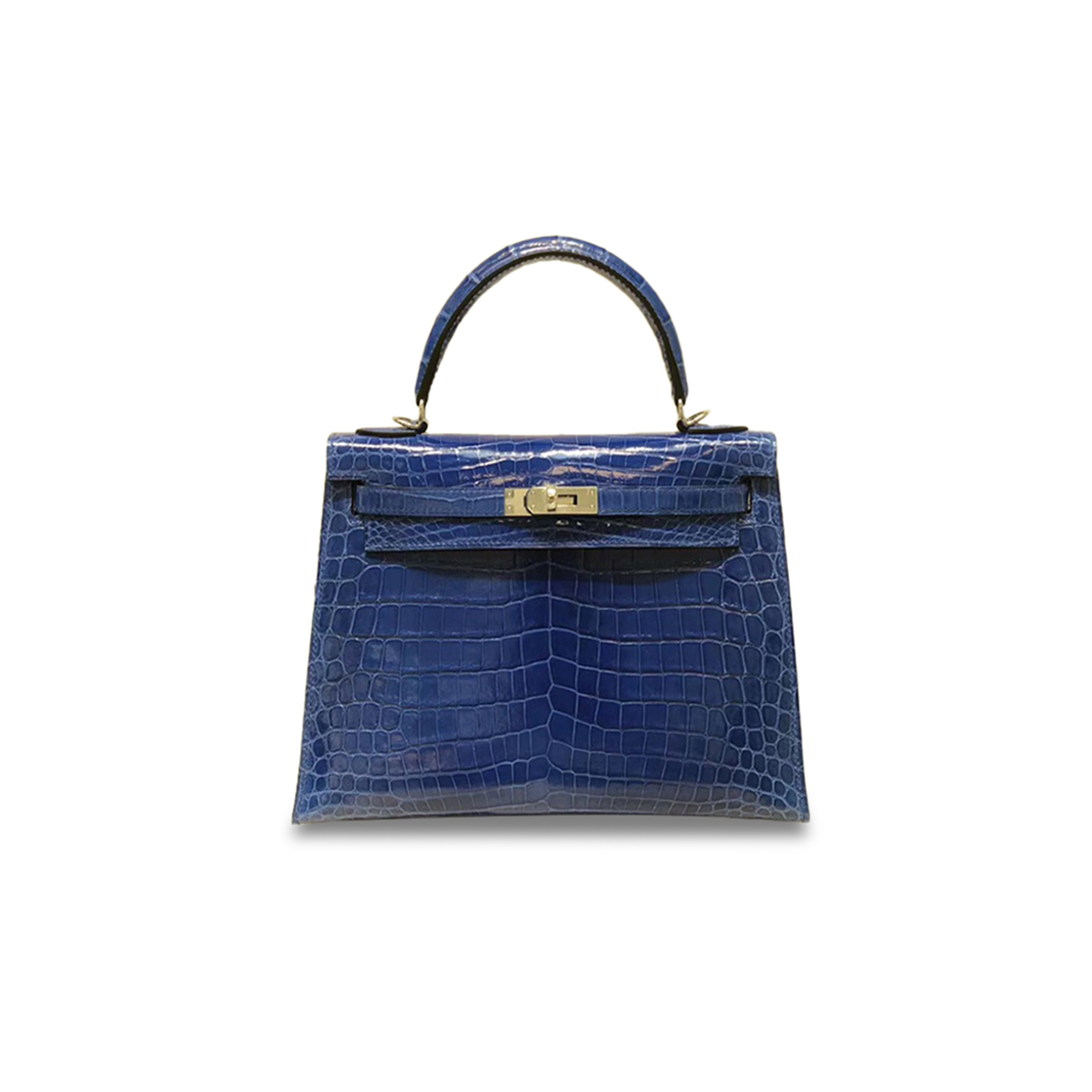HERMÈS MASTER KELLY 25 NILE CROCODILE GLASS BLUE SILVER BUCKLE (25*17*7cm)